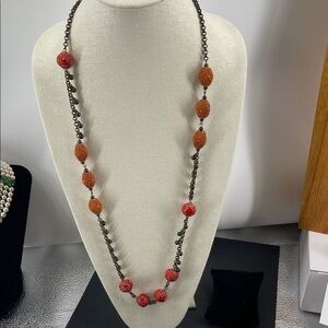 2.11.26-28 Chico's Middle Eastern/South Asian themed Red &Orange Beaded Necklace